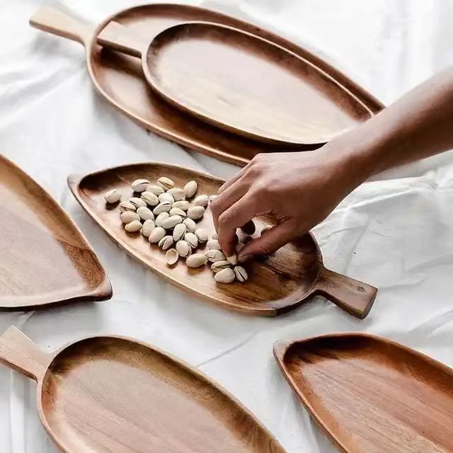 Title 4, Leaf Shaped Afternoon Tea Dim Sum Wooden Plate