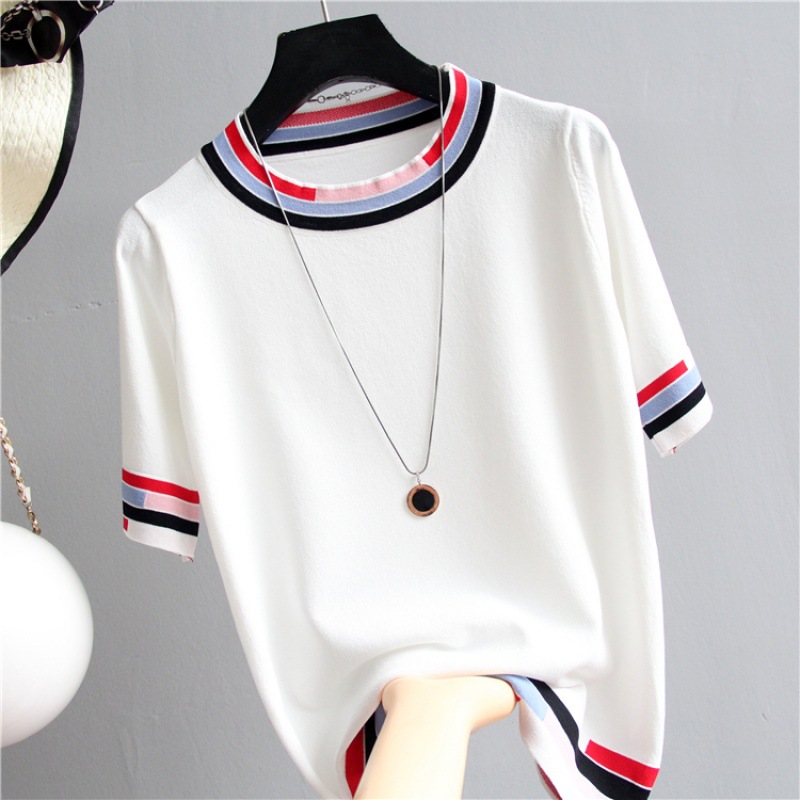 Top Women's Short-sleeved Ice Silk Knitted Half-sleeve Bottoming Shirt