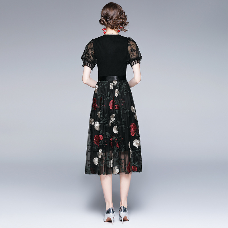 Bubble-Sleeve Mesh Embroidered Dress, picture 5 of 8