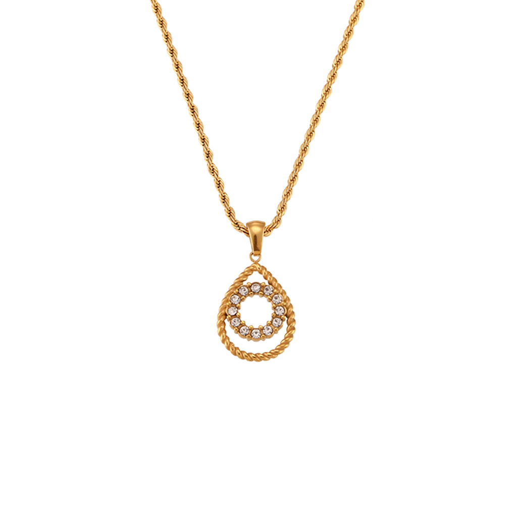 Finely Inlaid Stud Earrings Golden Hollow Water Drop Pendant Necklace
