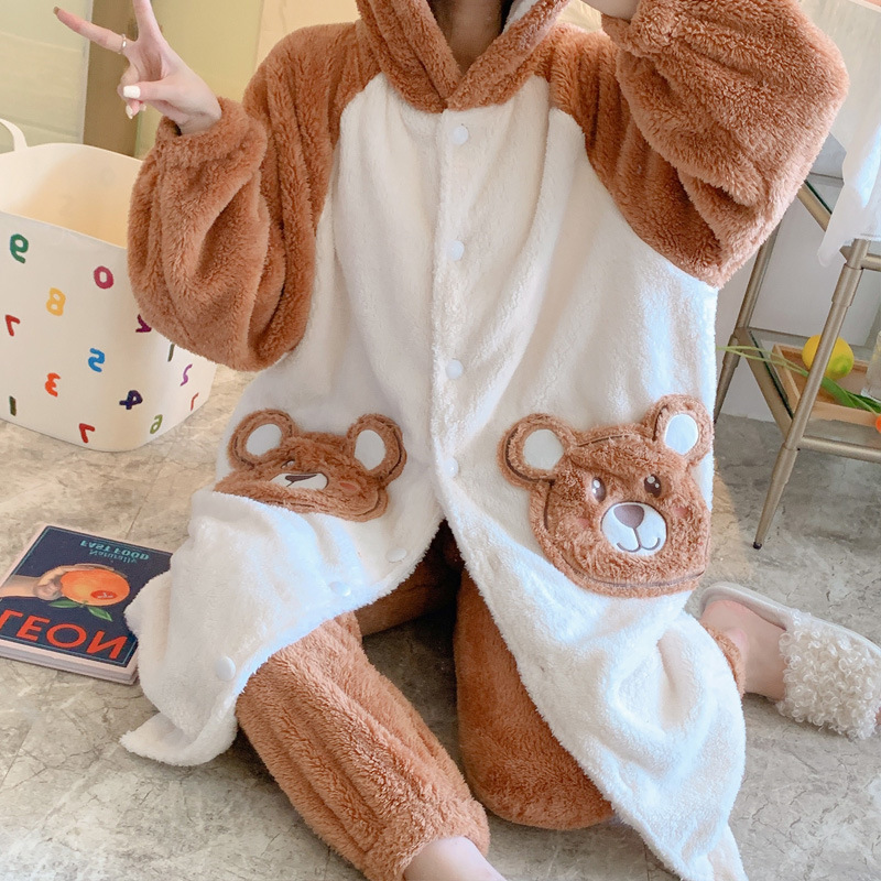 Title 3, Plush Flannel Cartoon Cute Hooded Homewear