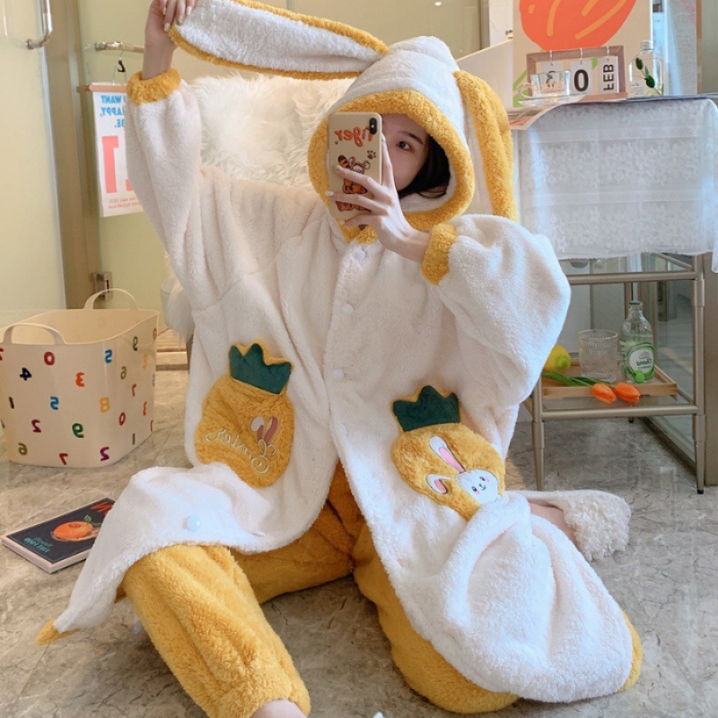 Title 5, Plush Flannel Cartoon Cute Hooded Homewear