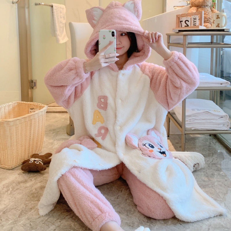 Title 6, Plush Flannel Cartoon Cute Hooded Homewear