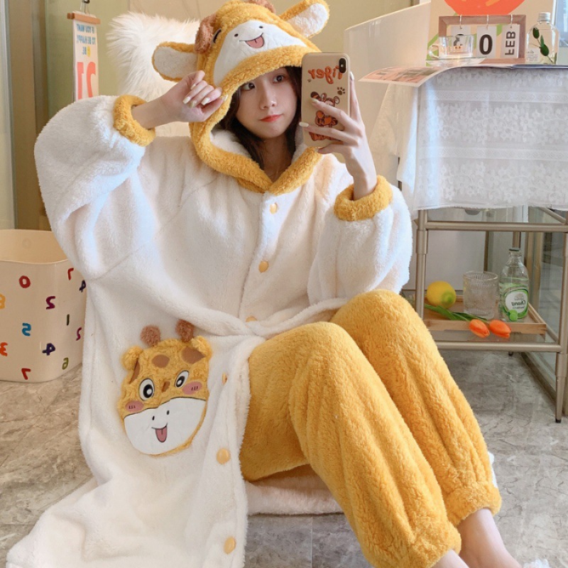 Title 7, Plush Flannel Cartoon Cute Hooded Homewear