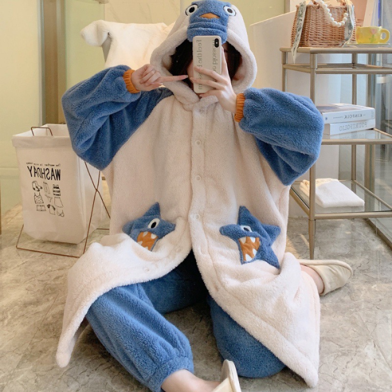 Title 8, Plush Flannel Cartoon Cute Hooded Homewear