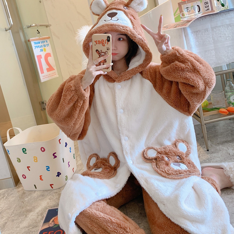 Title 9, Plush Flannel Cartoon Cute Hooded Homewear