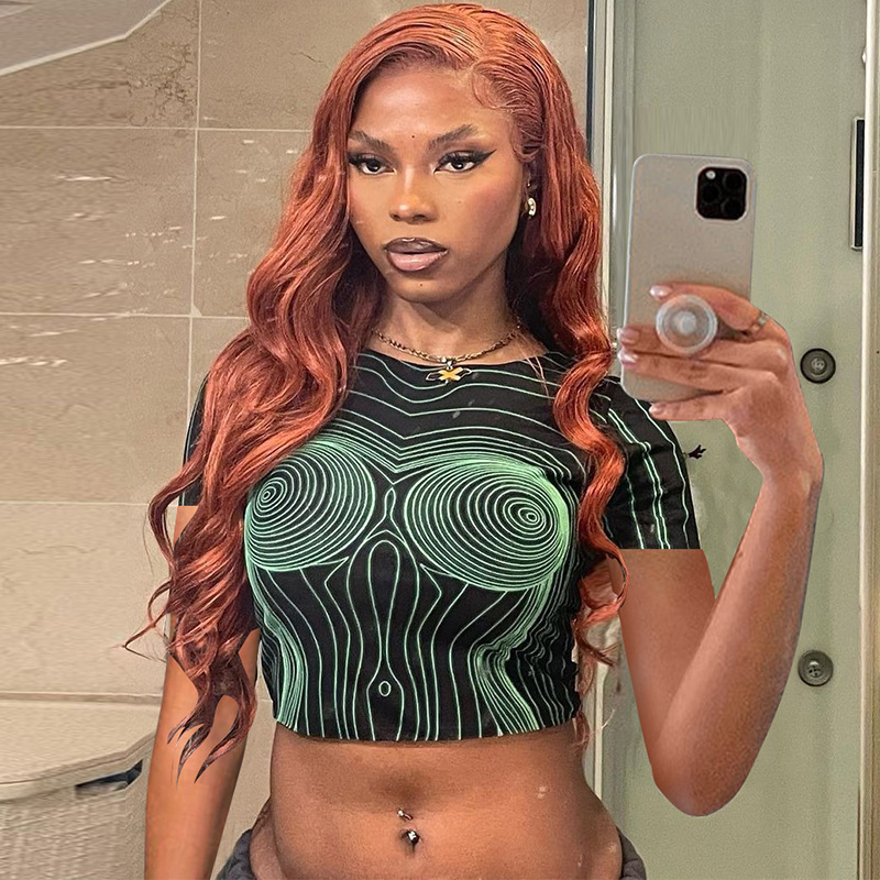 Slim-fit Mid-sleeve Round Neck Short-sleeved Top