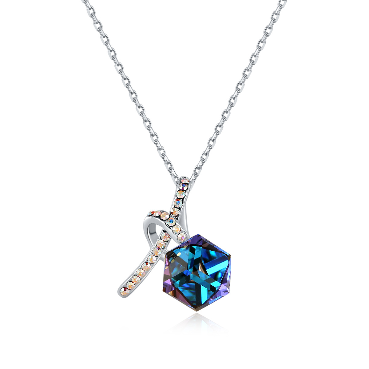 Crystal Aurora Borealis Cube Pendant Sweet Cool Necklace