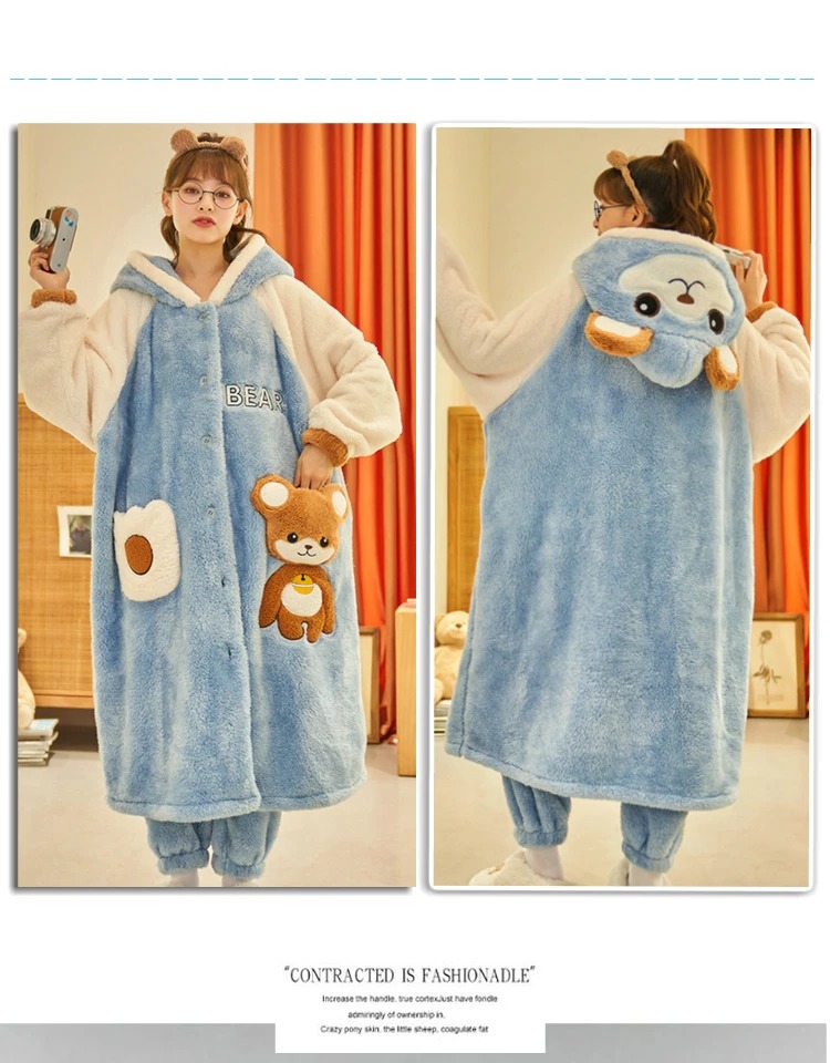 Title 2, Coral Fleece Cute Bear Plus Velvet Flannel Home...