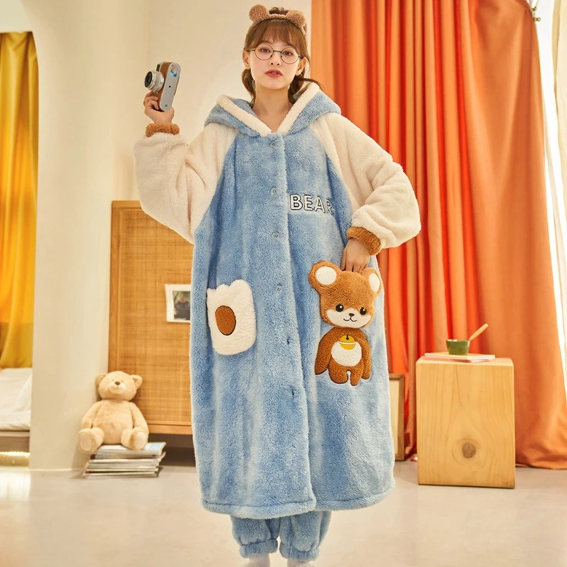 Title 6, Coral Fleece Cute Bear Plus Velvet Flannel Home...