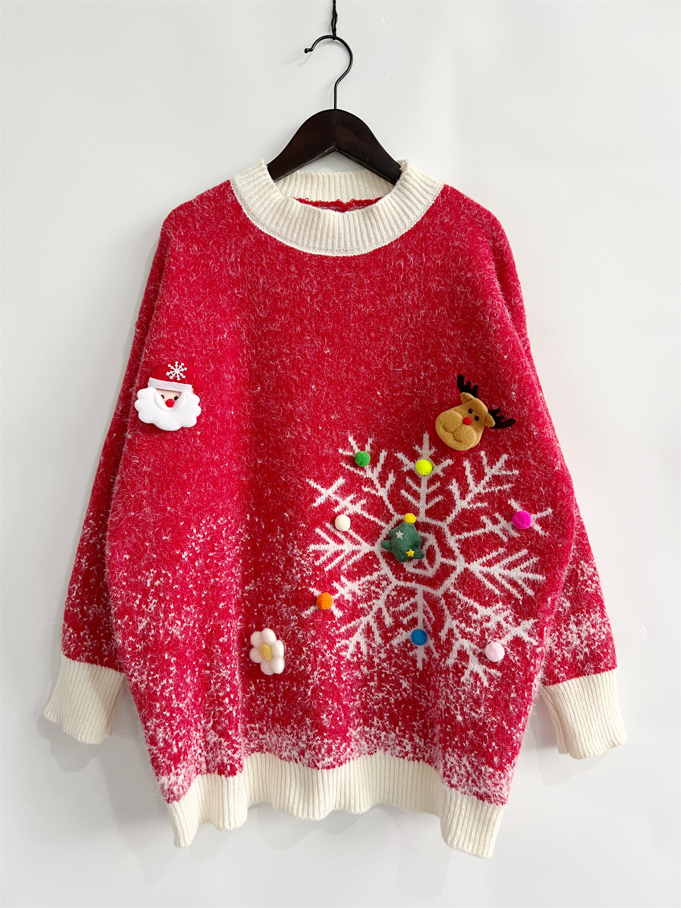 Title 14, Womens Round Neck Long Sleeve Snowflake Three-...