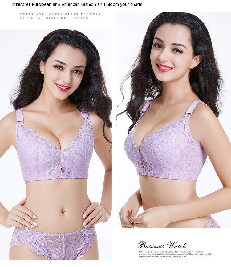 Title 6, Adjustable Solid Color Lace Big Cup Thin Bra Wo...