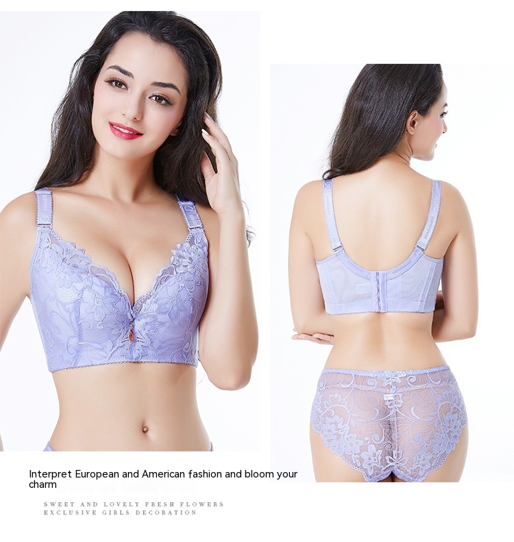 Title 14, Adjustable Solid Color Lace Big Cup Thin Bra Wo...