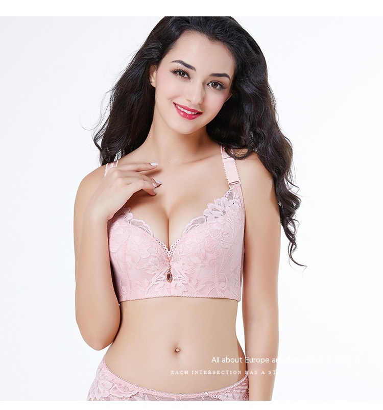 Title 15, Adjustable Solid Color Lace Big Cup Thin Bra Wo...