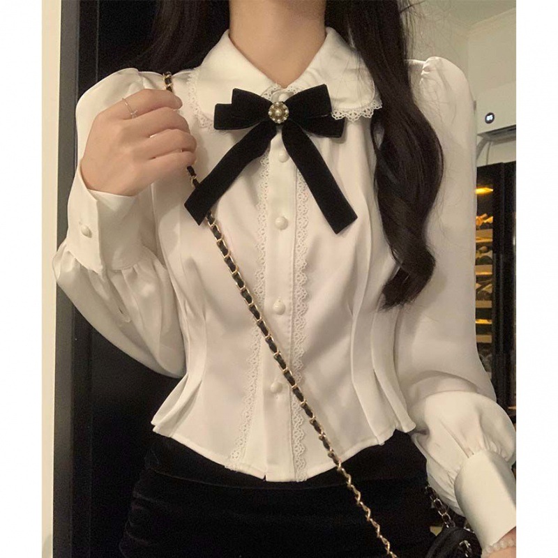 Female College Style Peter Pan Collar White Shirt