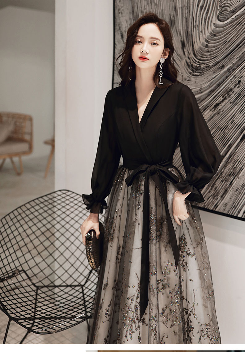Black Evening Gown Women’s Long Host Performance Formal Dress
