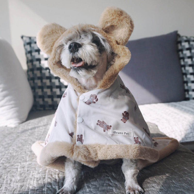 Pet Autumn And Winter Thick Warm Dehaired Angora Printed Cloak Small Blanket