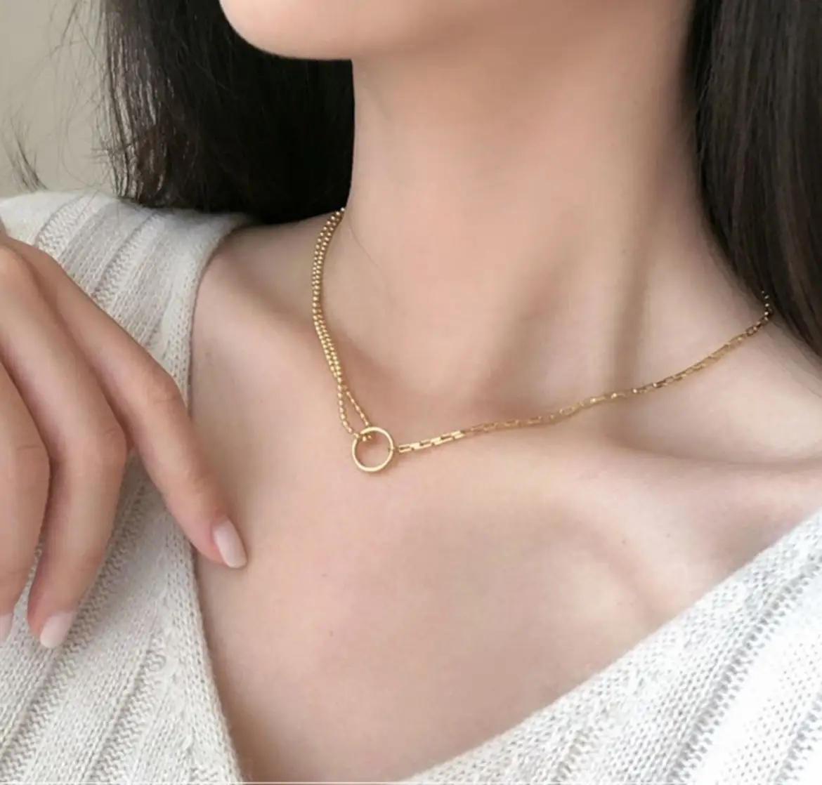 Titanium Steel Oval Geometric Irregular Necklace Light Luxury Asymmetric Circle Clavicle Chain Jewelry