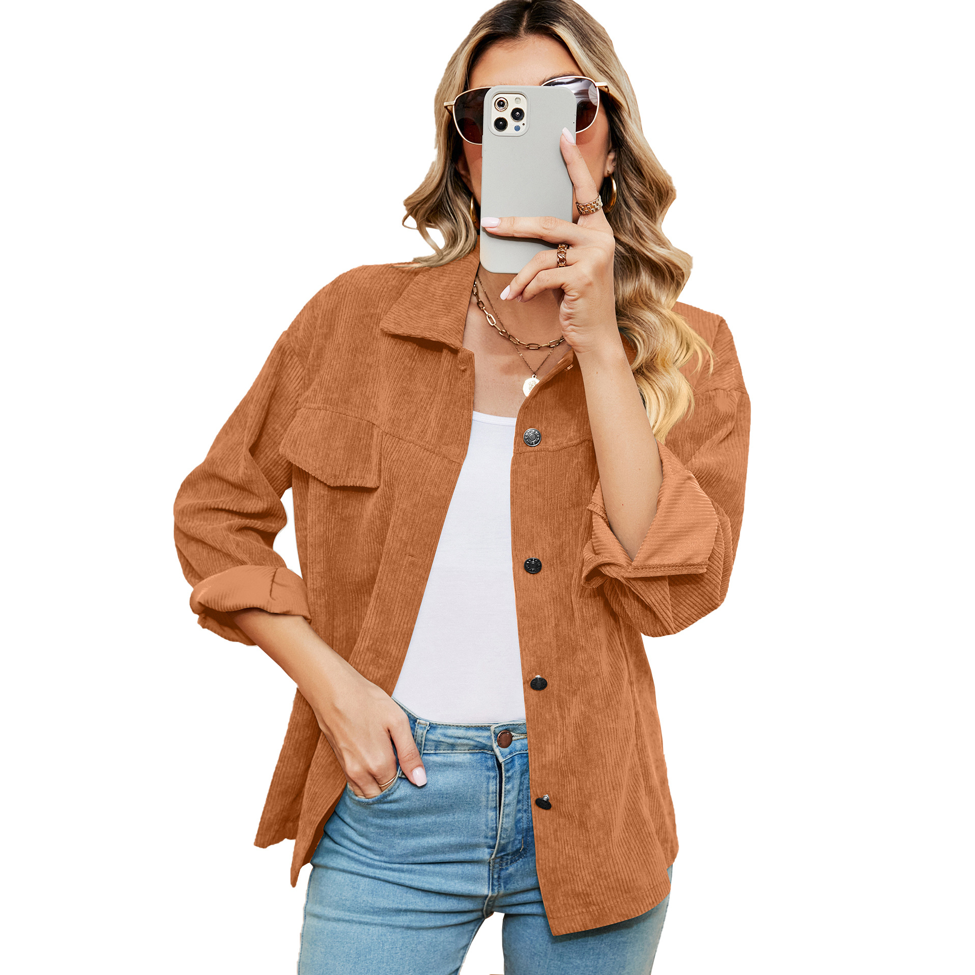 Title 2, Button Corduroy Long Sleeve Baggy Coat Women