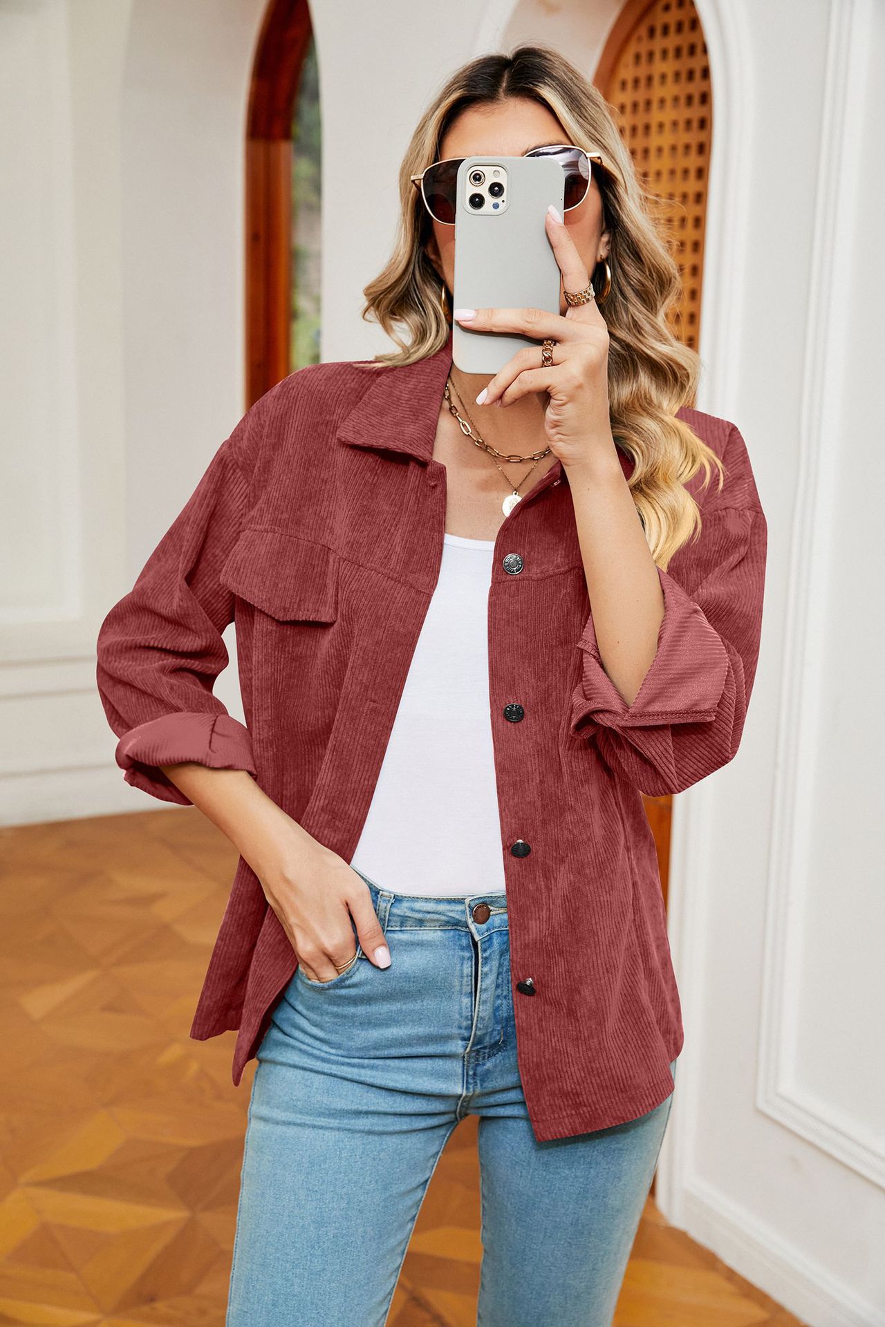 Title 3, Button Corduroy Long Sleeve Baggy Coat Women