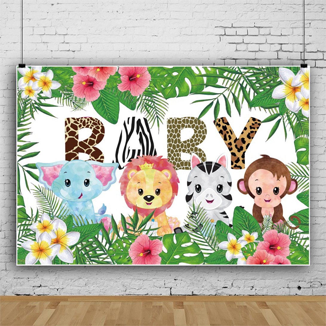 Title 2, Cartoon Animal BABY Happy Birthday Party Backgr...