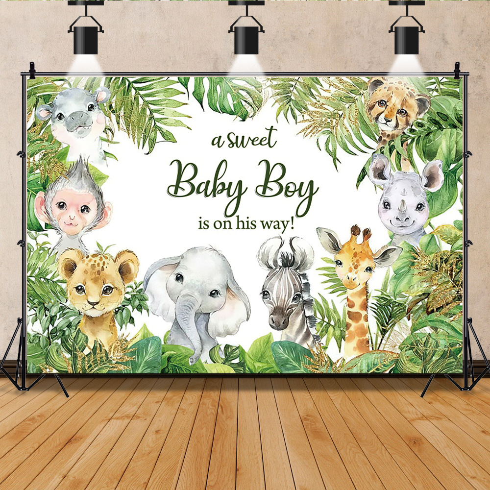 Title 3, Cartoon Animal BABY Happy Birthday Party Backgr...