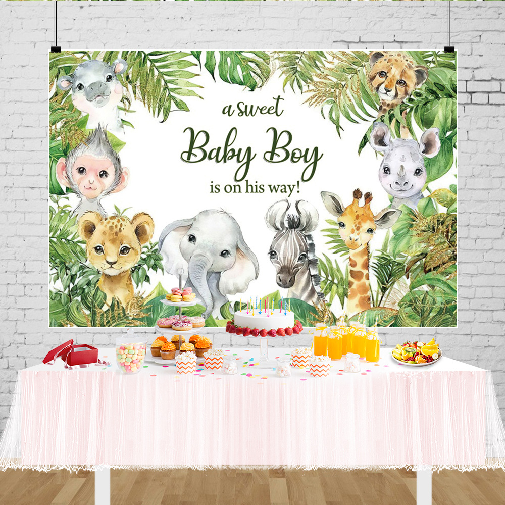 Title 4, Cartoon Animal BABY Happy Birthday Party Backgr...