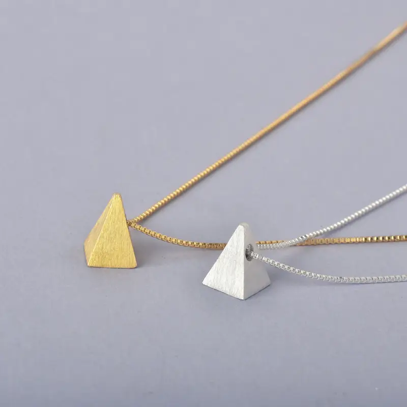 925 Silver Necklace Triangle Three-dimensional Geometry Korean Style