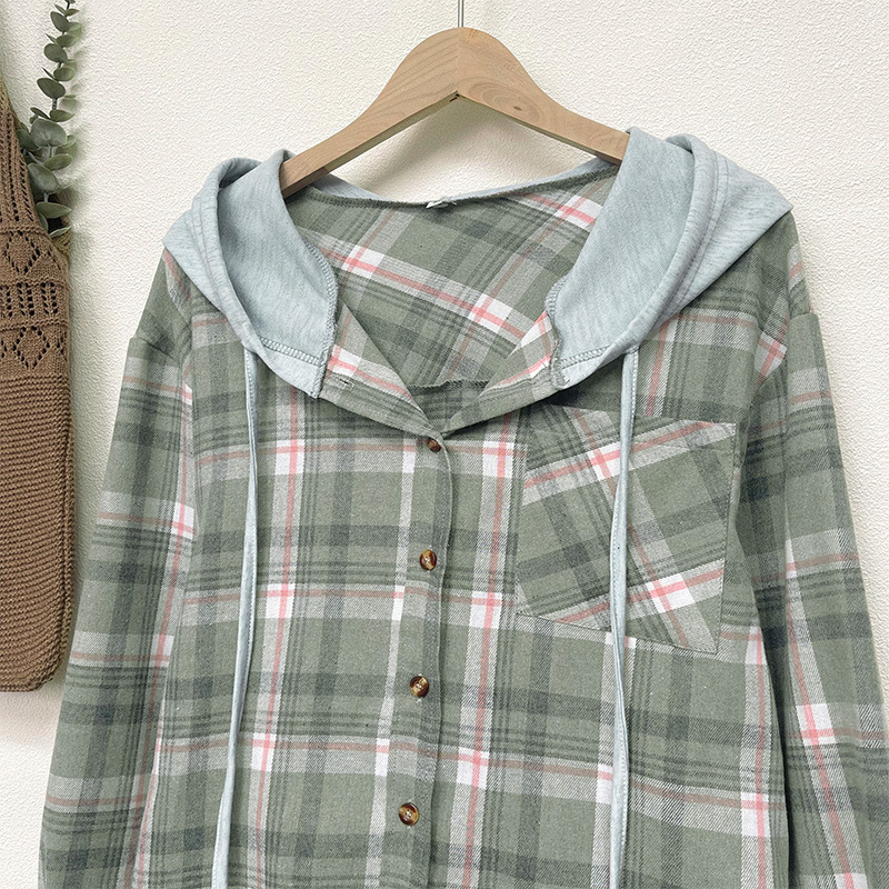 Casual Plaid Shirt Coat Women's
