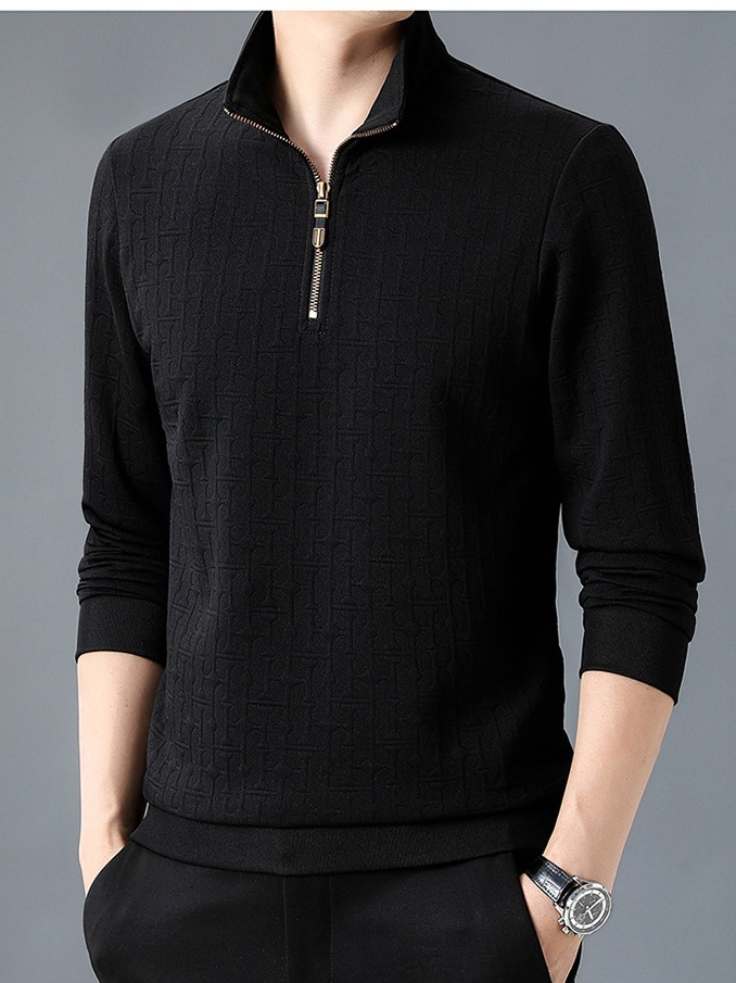 Autumn Men's Casual Half-height Zip Solid Color Undershirt Sweater