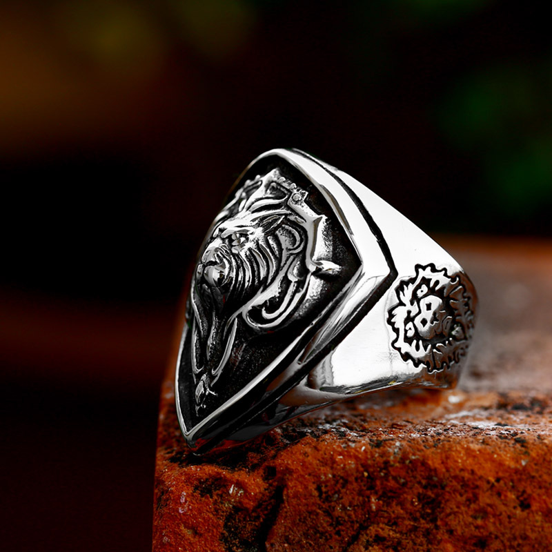 Stainless Steel Lion's Head Ring European And American Retro Animal
