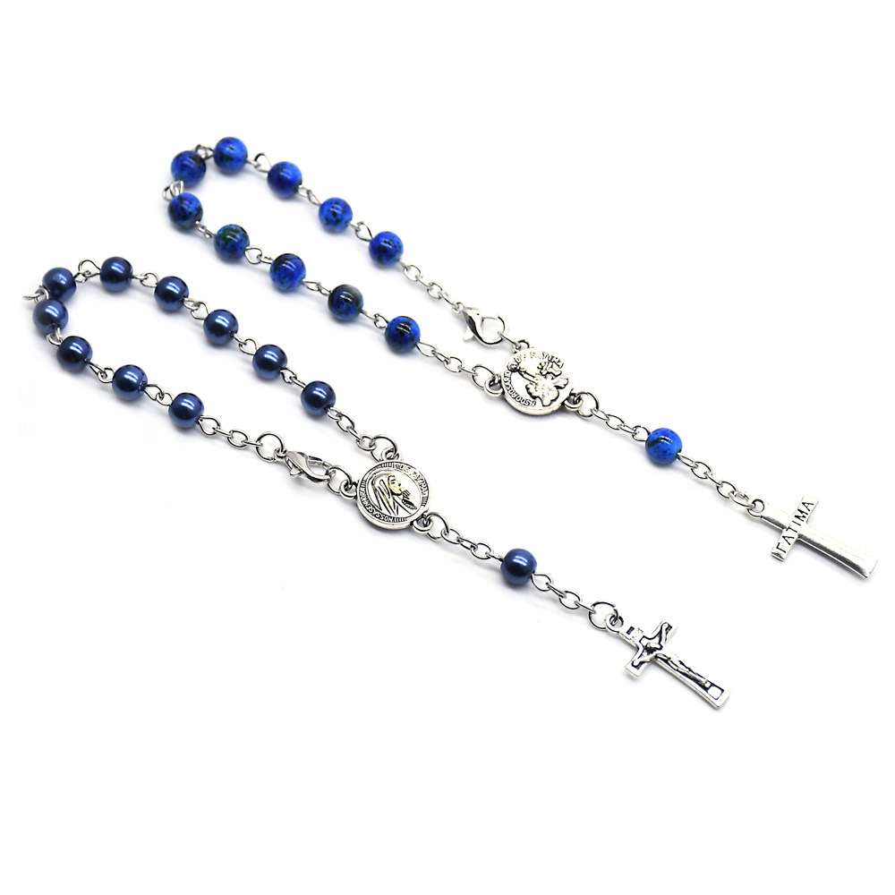 Boxed 6mm Pearl Rosary Bracelet Alloy Cross Bracelet Prayer Beads