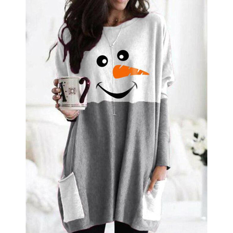 European And American Autumn And Winter Christmas Snowman Printed Long-sleeved Bottoming Shirt