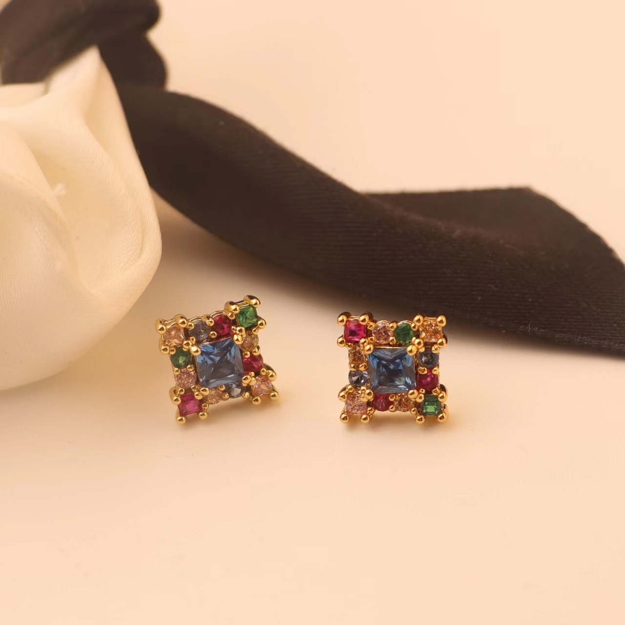 Title 1, Geometric Square Zircon Fashion Simple Stud Ear...