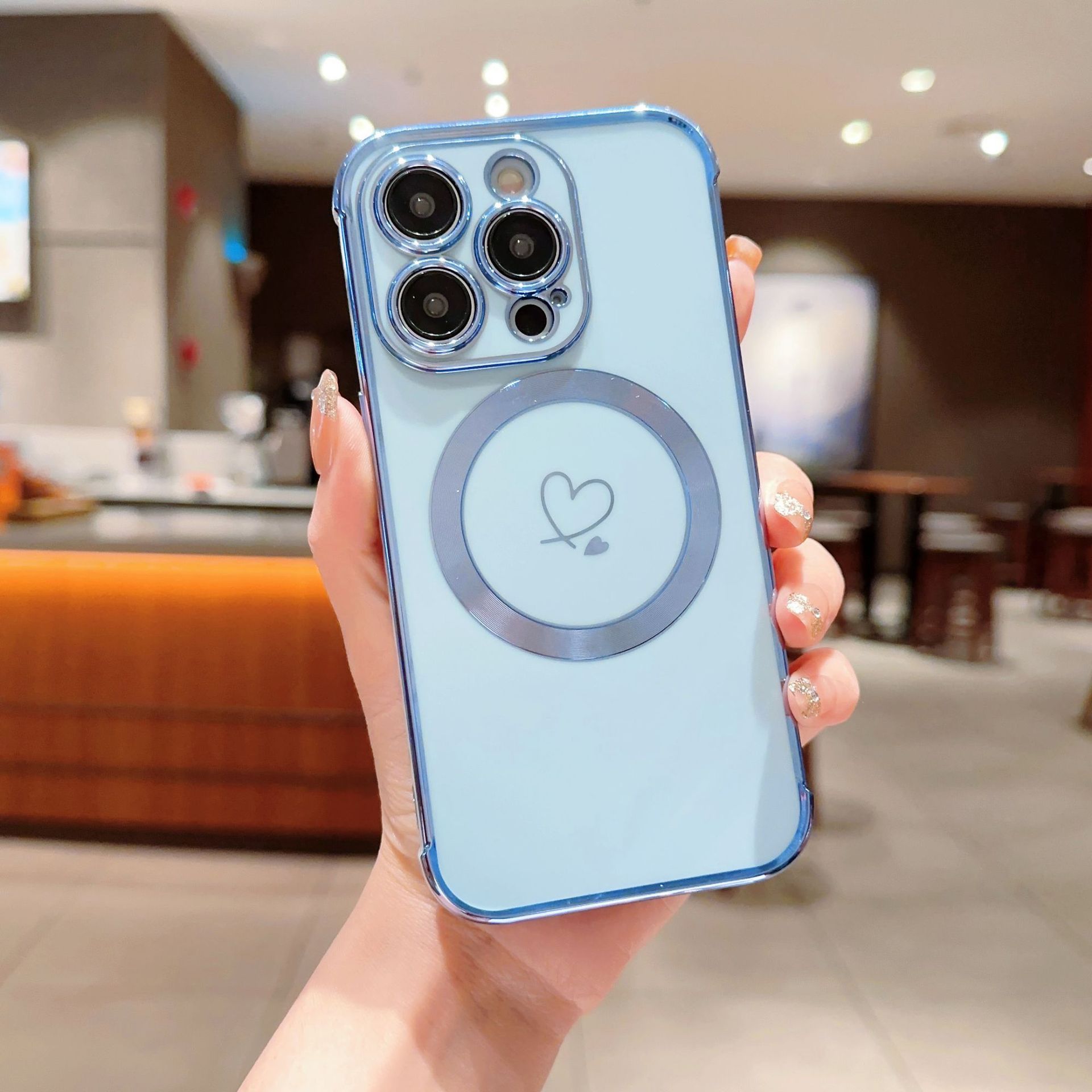 Phone Case Side Love Magnetic Suction Shell Hollow Double Love Protective Cover