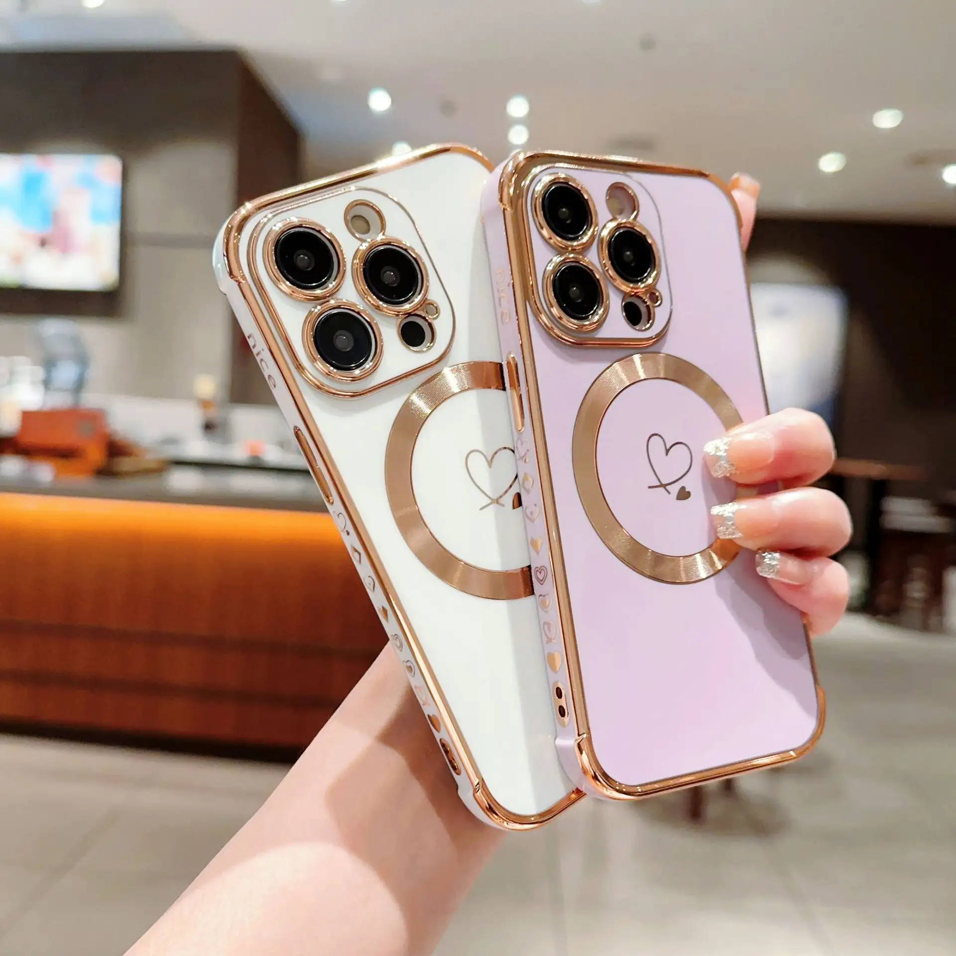Phone Case Side Love Magnetic Suction Shell Hollow Double Love Protective Cover