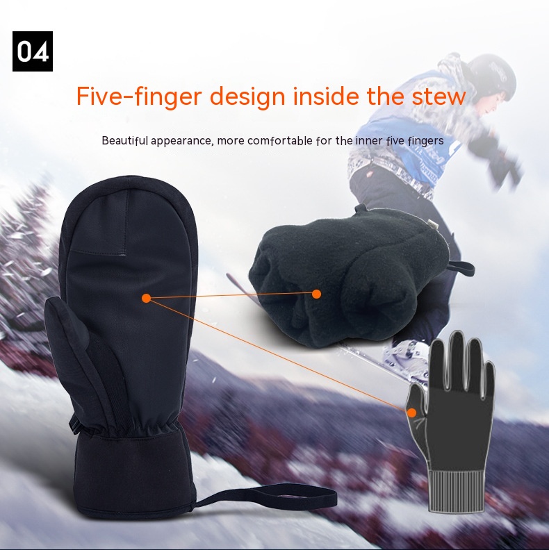 Snowboard Waterproof Touch Screen Inner Five Finger Warm Gloves
