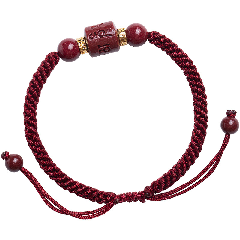 Couple Hand-woven Rough Stone Cinnabar Six-character Mantra Bracelet