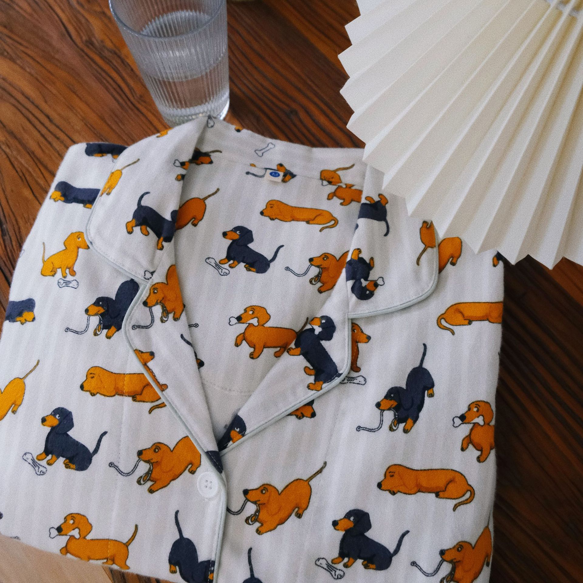 Title 3, Dachshund Dog Printed Cotton Fleece Couple Pajamas