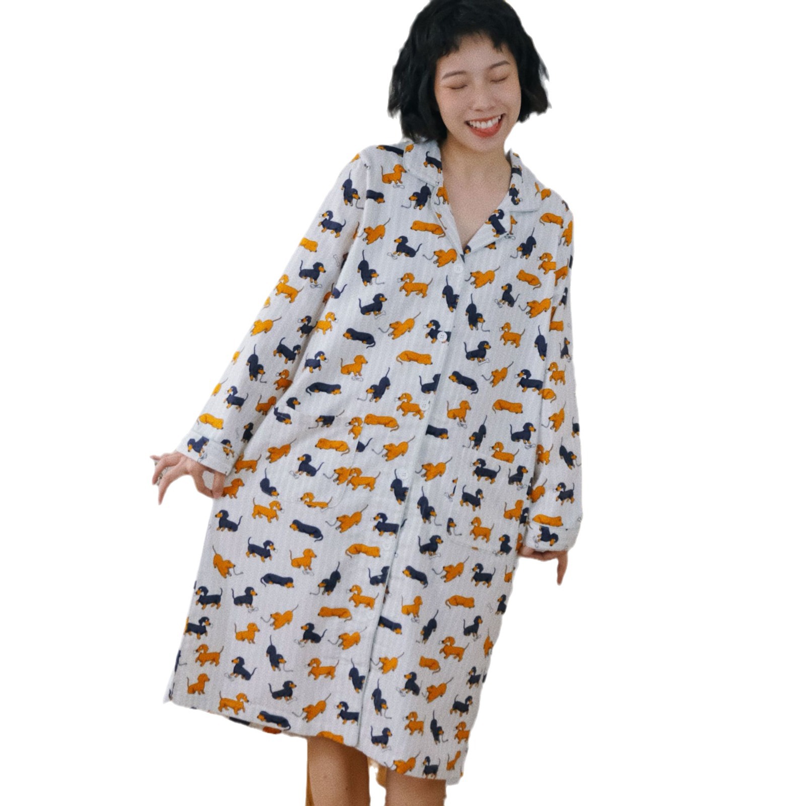 Title 4, Dachshund Dog Printed Cotton Fleece Couple Pajamas