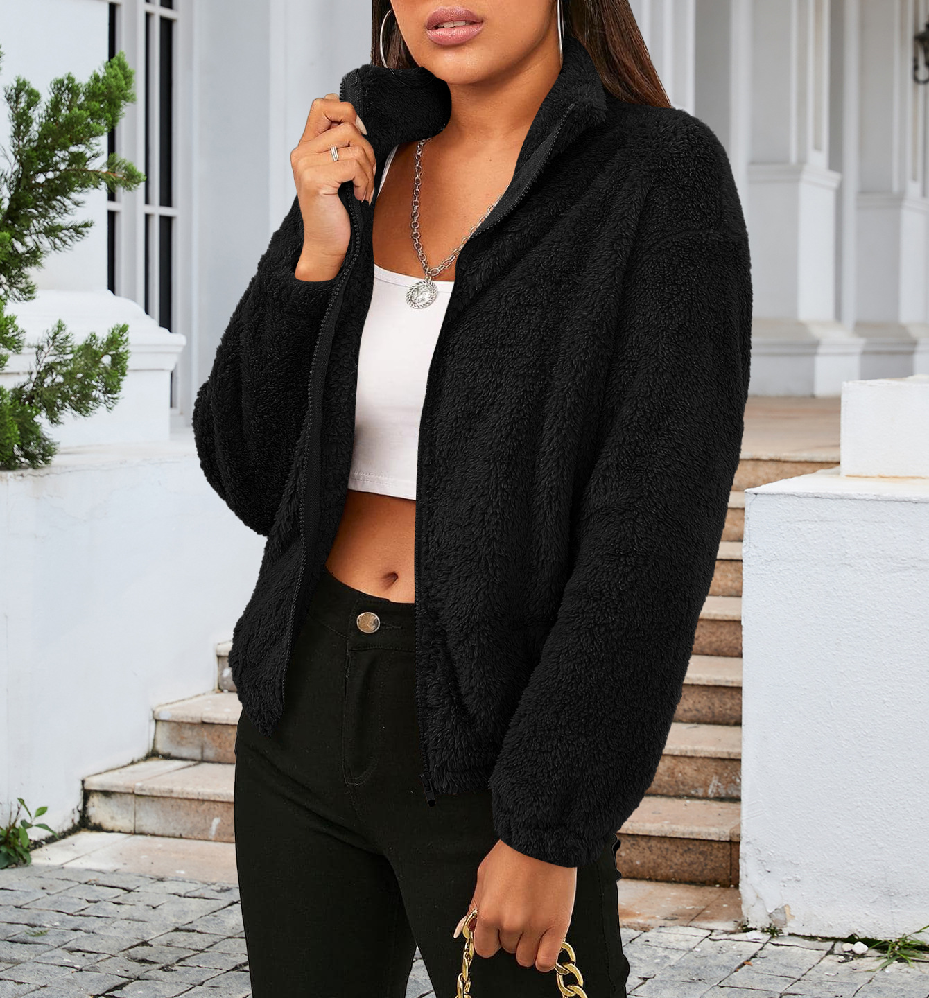 Women's Fashion Long Sleeve Plush Loose And Warm Cardigan