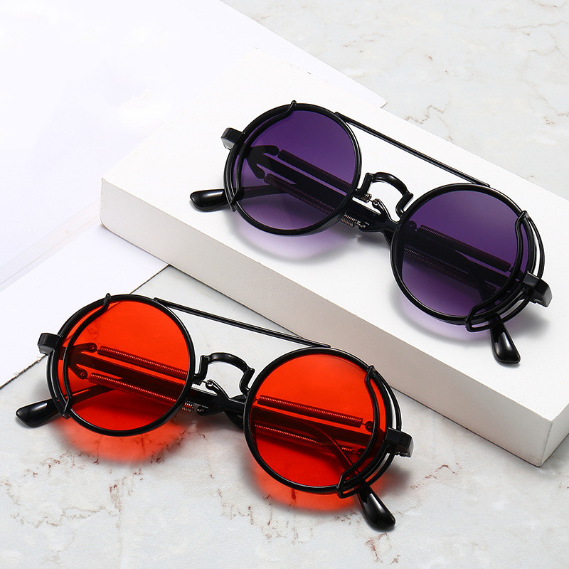 Title 8, Hollow Out Round Frame Punk Sunglasses