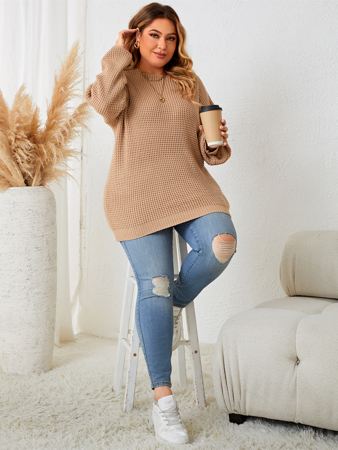 Plus-sized Loose Casual Solid Color Sweater For Women