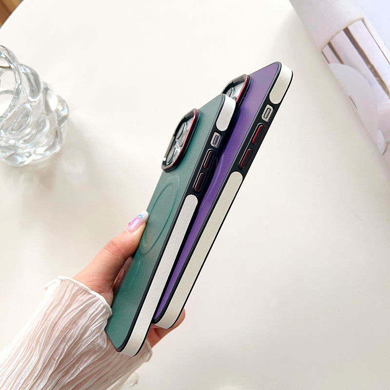 Plain Leather Phone Case Magnetic Suction Contrast Color Protective Cover - Image 19