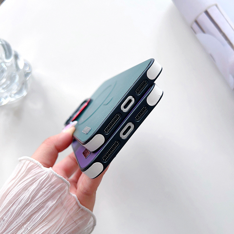 Plain Leather Phone Case Magnetic Suction Contrast Color Protective Cover - Image 32