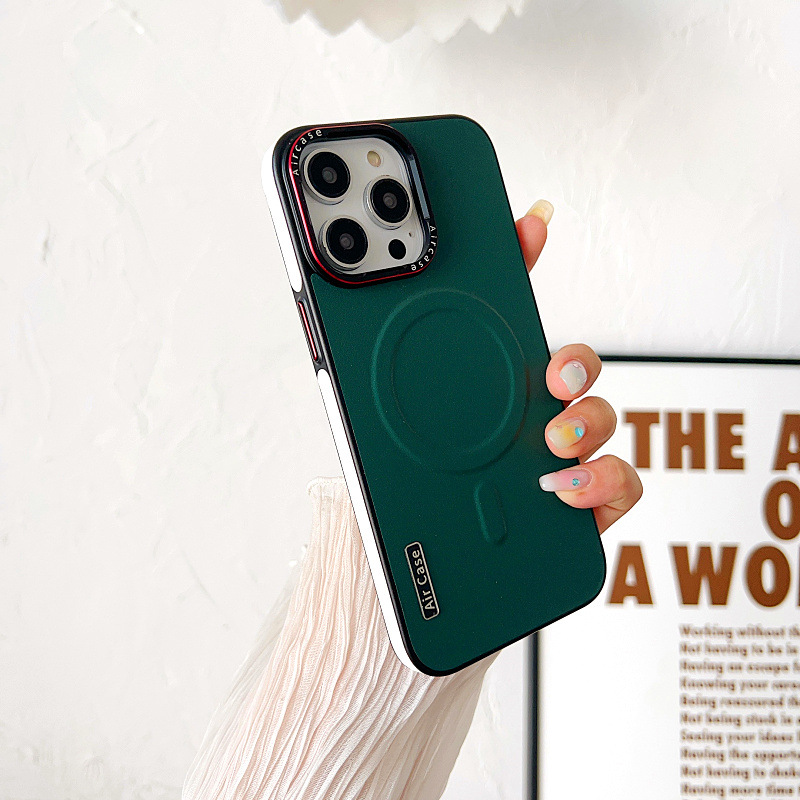 Plain Leather Phone Case Magnetic Suction Contrast Color Protective Cover - Image 7