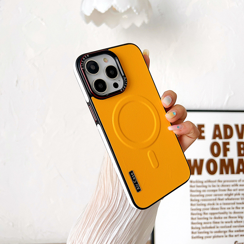 Plain Leather Phone Case Magnetic Suction Contrast Color Protective Cover - Image 15