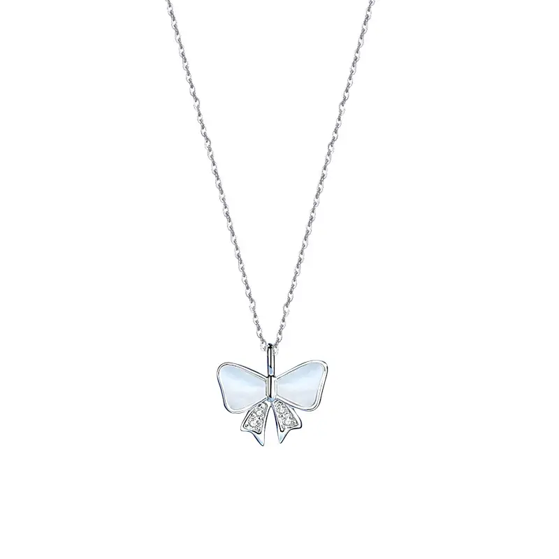 S925 Sterling Silver Bow White Shell Necklace For Women