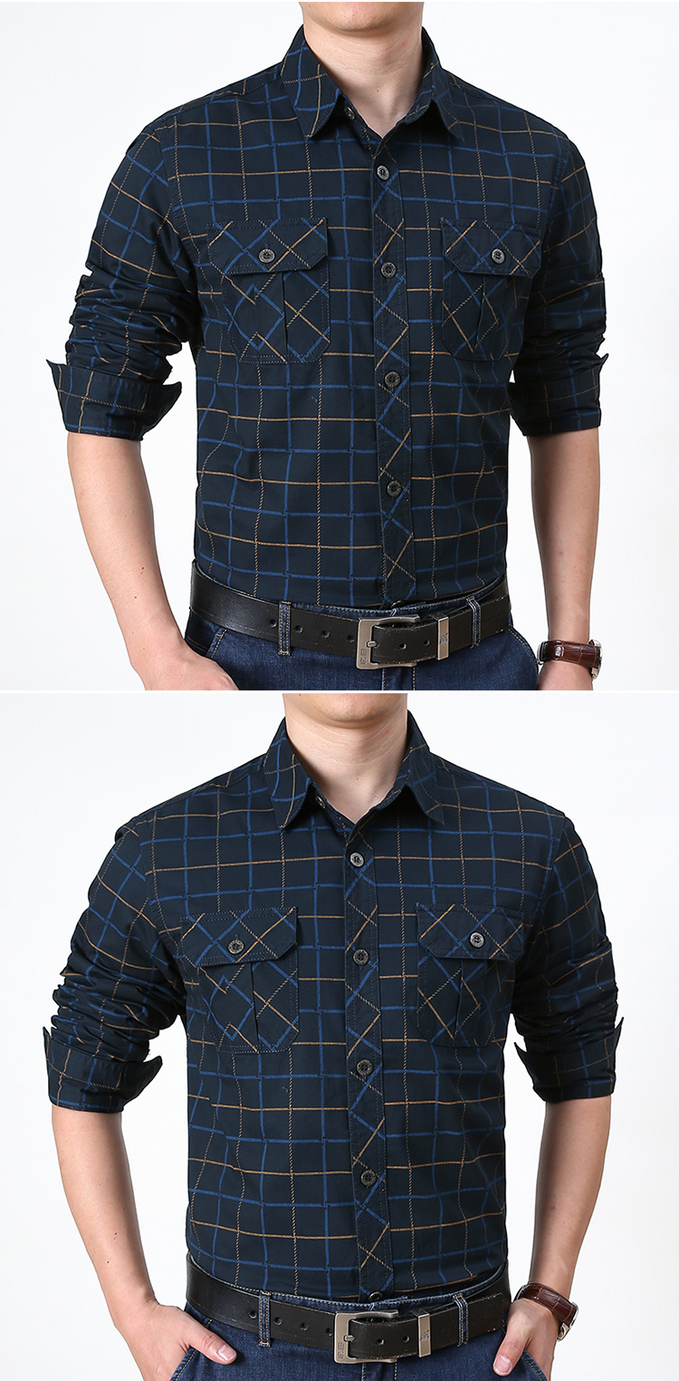 Men's Spring And Autumn Long-sleeved Plaid Shirt