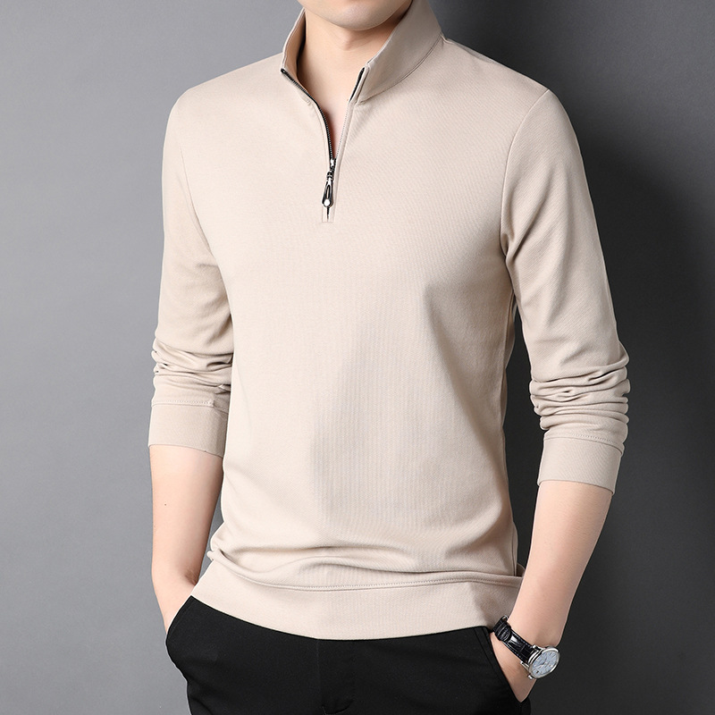 Long Sleeve T-shirt Half Zipped Stand Collar Top